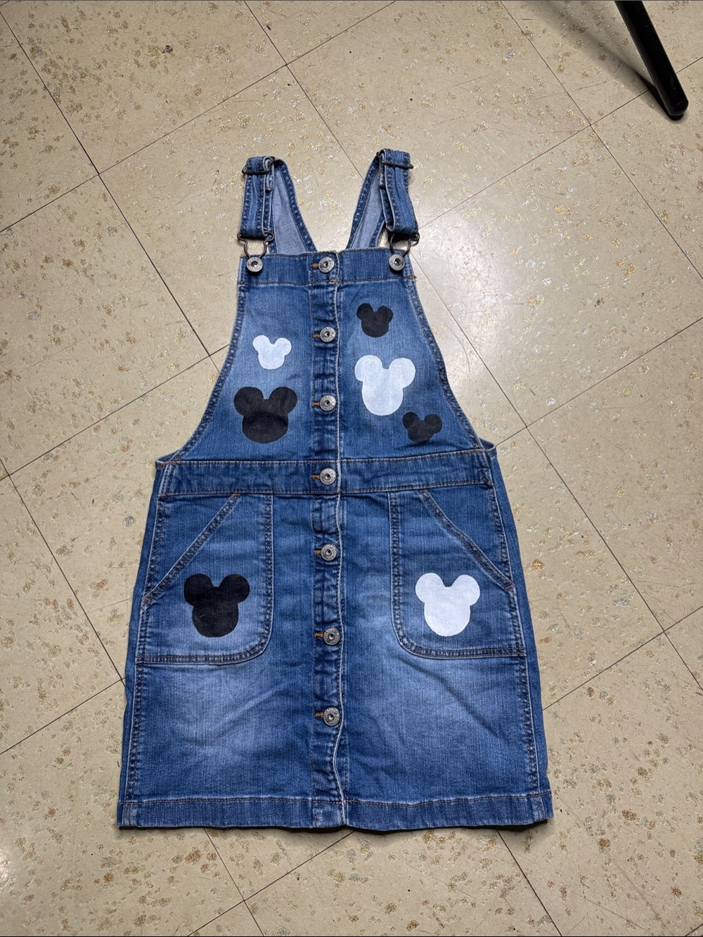 OshKosh B'gosh Blue Denim Overall Dress with Black & White Patch Motifs